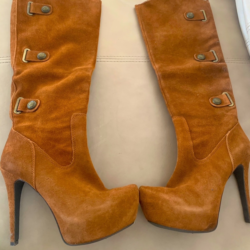 Vintage Knee High Suede Camel Boots